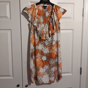 Apostrophe Women's Ruffle Collar Dress Size M Cream/Orange Sleeveless Summer